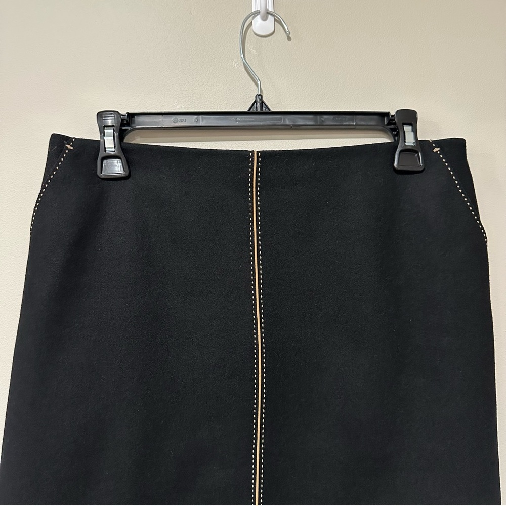 Vintage J.Crew Wool Pencil Skirt Black Contrast Stitch Size 6 Preppy Minimalist - Picture 2 of 7